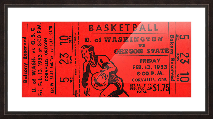1953 Oregon State vs. Washington Basketball Ticket Canvas Picture Frame print