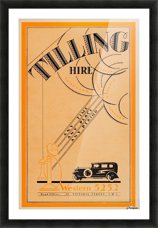1933 Tilling Hire Vintage Car Art Deco Font Mini Poster Picture Frame print