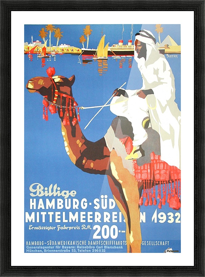 Hamburg-Sud Billige Mittelmeerreisen Original Poster Picture Frame print