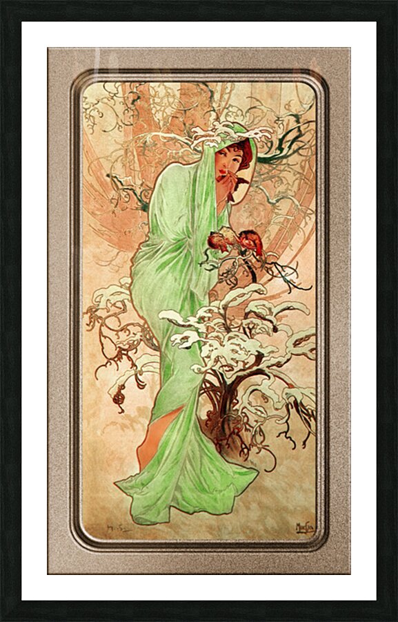 Winter In A Green Cape by Alphonse Mucha Vintage Old Masters Art Nouveau Reproduction Picture Frame print