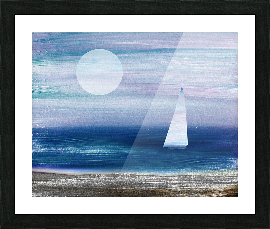 Beach House Art Sailboat At The Ocean Shore Seascape Painting VI Picture Frame print