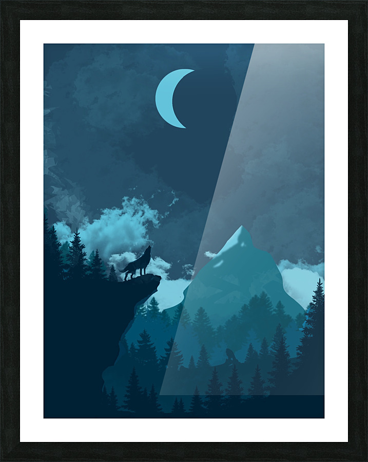 Mountain Wolf Night Picture Frame print
