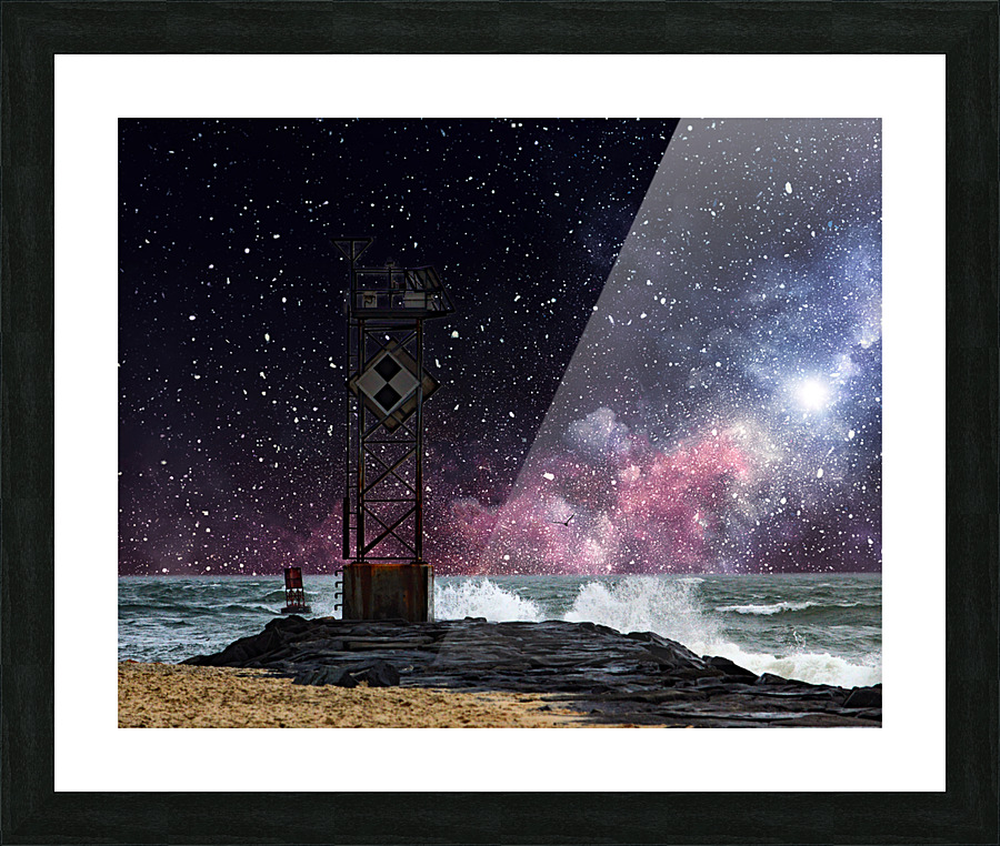 Ocean City Inlet Jetty with Simulated Night Sky Picture Frame print