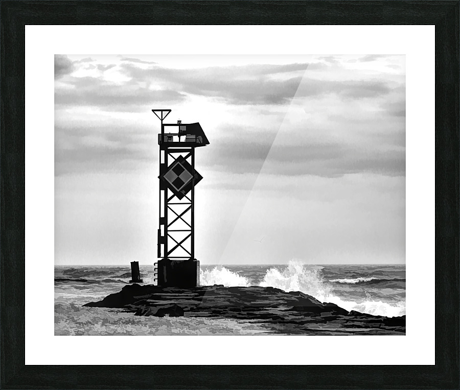 Ocean City Inlet Jetty in Black and White Picture Frame print