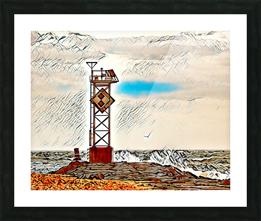 Ocean City Inlet Jetty Light with Edges Picture Frame print