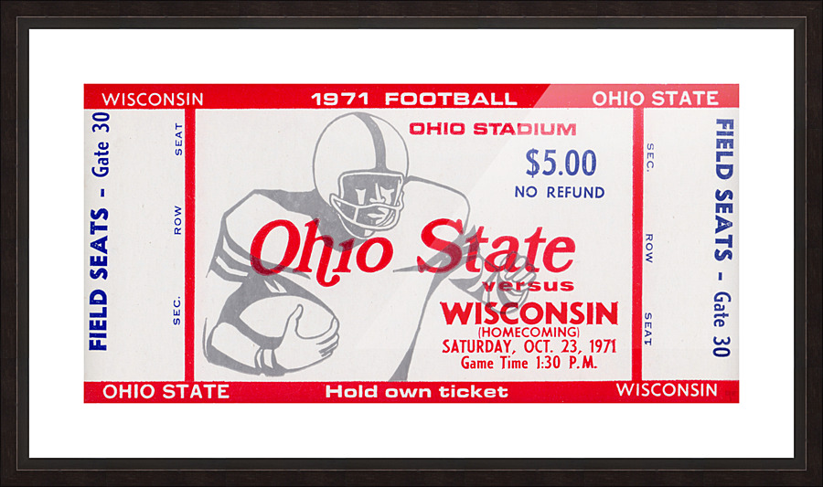 1971 Ohio State vs. Wisconsin Football Ticket Canvas Picture Frame print