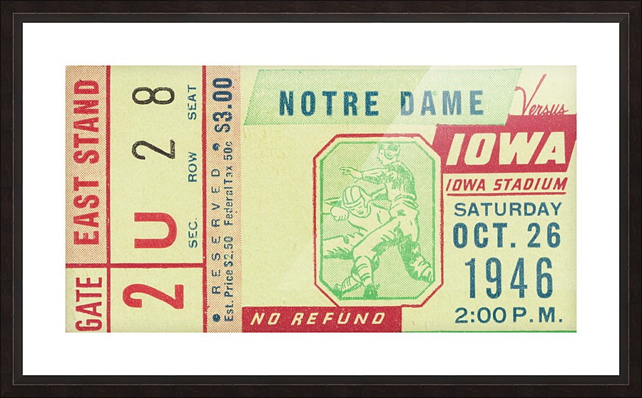 1946 Iowa vs. Notre Dame Football Ticket Canvas Picture Frame print