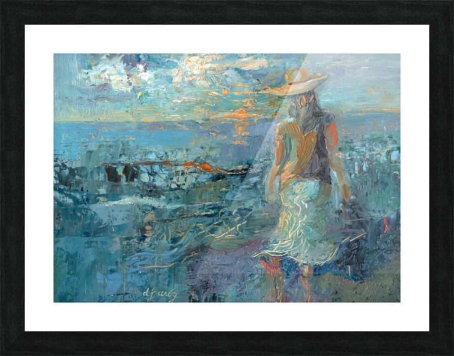 Woman on a Twilight Beach Picture Frame print
