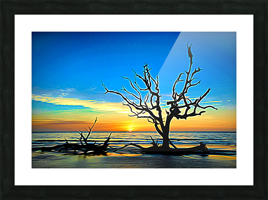 Iconic Tree Sunrise Driftwood Beach Expressionism Picture Frame print