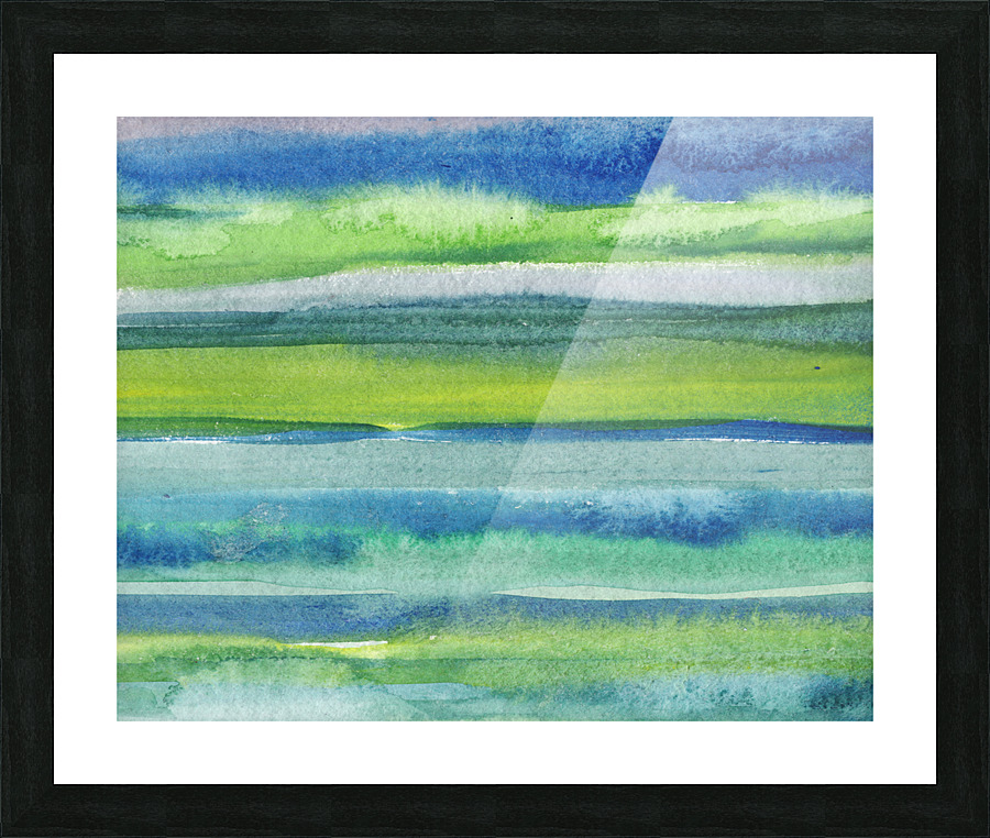 Ocean And Sea Beach Coastal Art Organic Watercolor Abstract Lines II  Impression encadrée