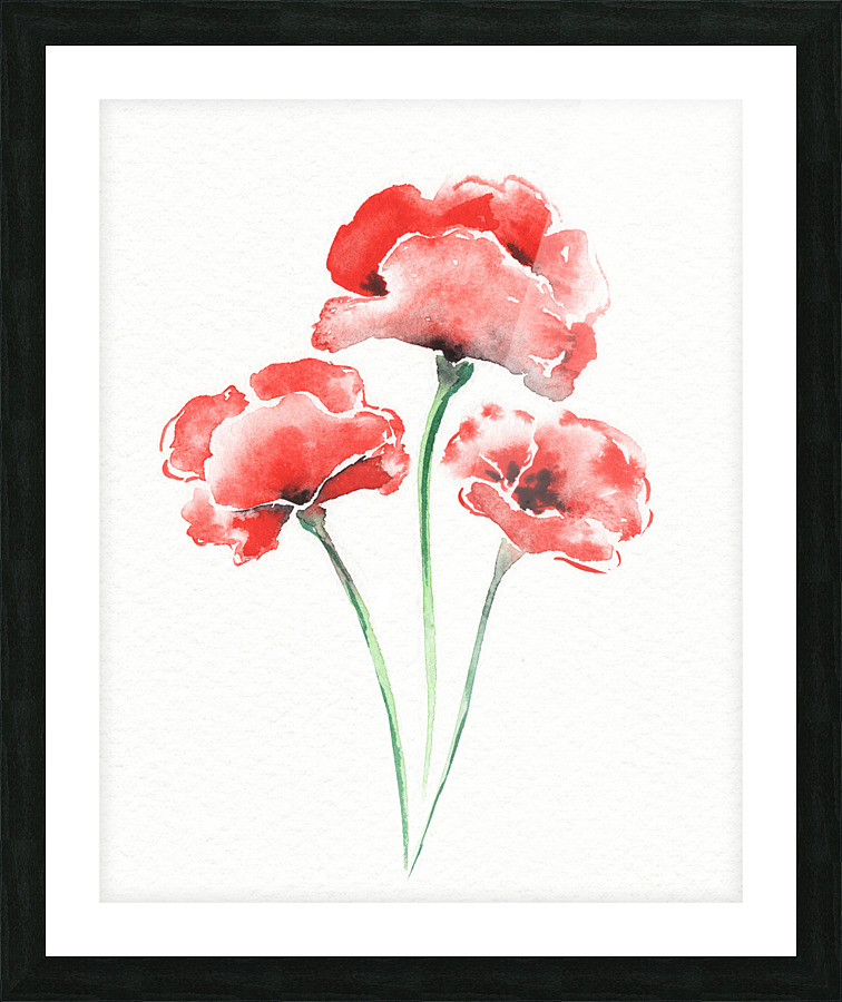 Graceful Beauty Botanical Watercolor Three Red Poppies Flowers II Picture Frame print