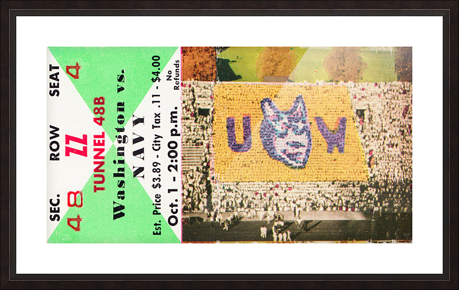 1960 Washington vs. Navy Football Ticket Canvas Picture Frame print