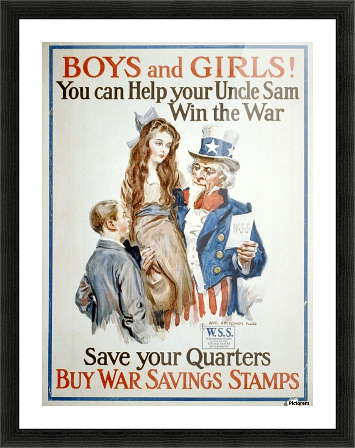Boys and girls helping Uncle Sam Picture Frame print