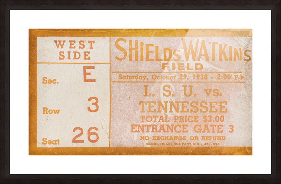 1938 Tennessee vs. LSU Football Ticket Art Picture Frame print