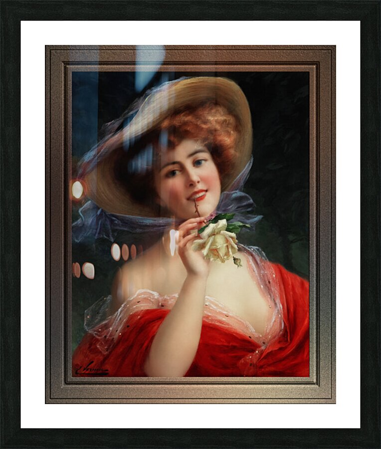 Fille A La Rose Jaune by Emile Vernon Wall Decor Xzendor7 Old Masters Art Reproductions Impression et Cadre photo