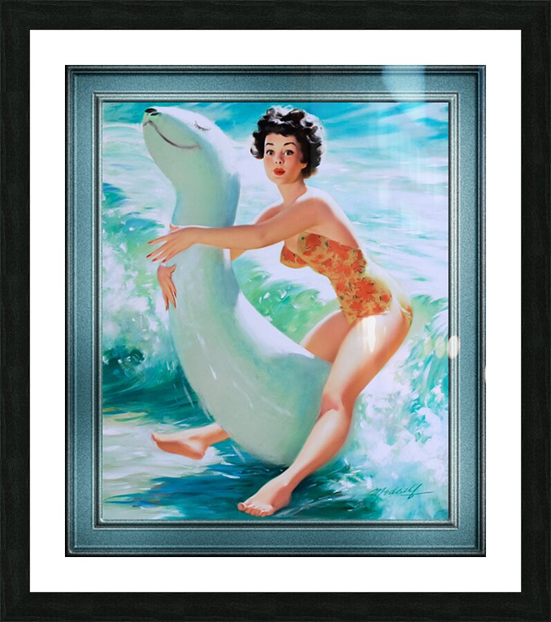 Riding The Waves by Bill Medcalf Pin-Up Girl Vintage Artwork Picture Frame print