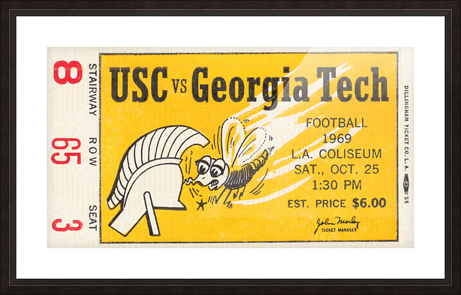 1969 USC vs. Georgia Tech Football Ticket Stub Art Picture Frame print