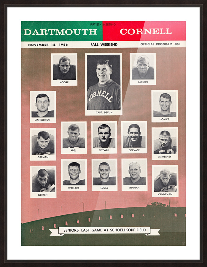 1966 Cornell  vs. Dartmouth Football Program Cover Art Picture Frame print