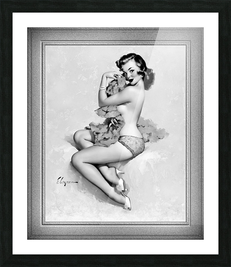 Roxanne Pinup Girl Illustration by Gil Elvgren Black and White Xzendor7 Old Masters Vintage Pin-Up Girl Art Reproductions Picture Frame print