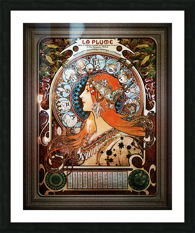 Zodiac 1897 Calendar by Alphonse Mucha Vintage Xzendor7 Old Masters Art Nouveau Reproductions Picture Frame print