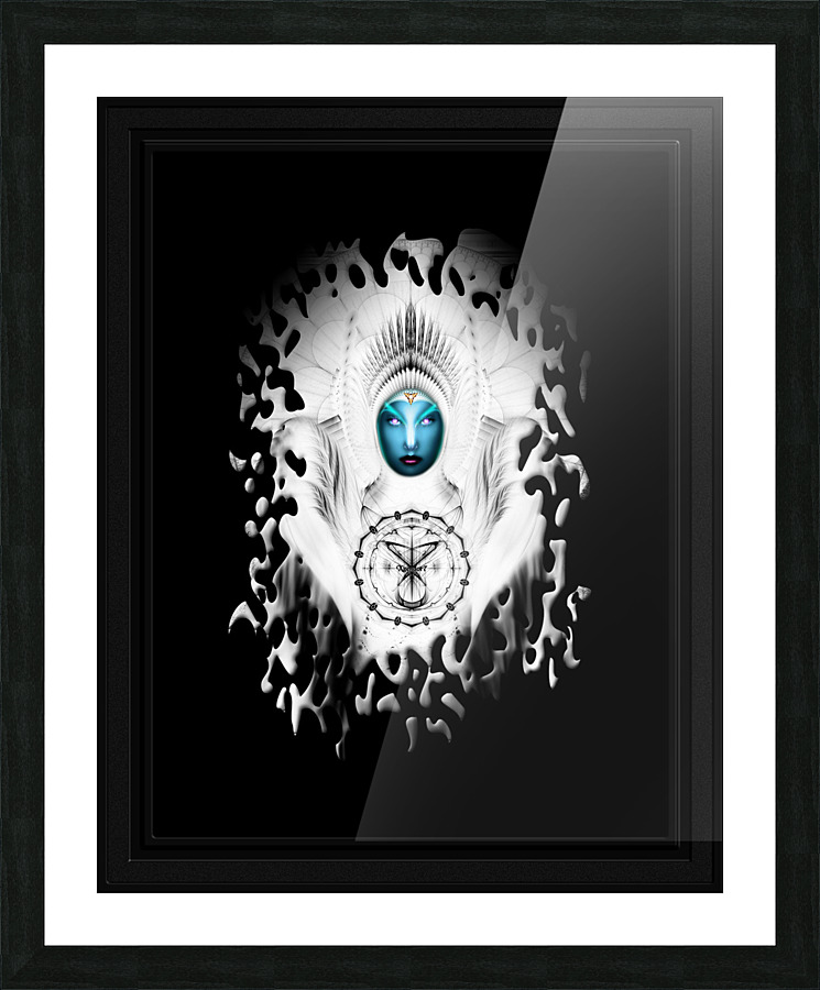 Riddian Queen Angel White GSplatter On Black Fractal Art Portrait Composition Picture Frame print