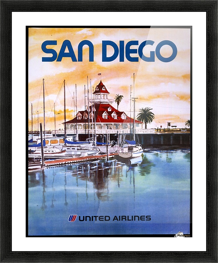 United Airlines San Diego travel poster Picture Frame print