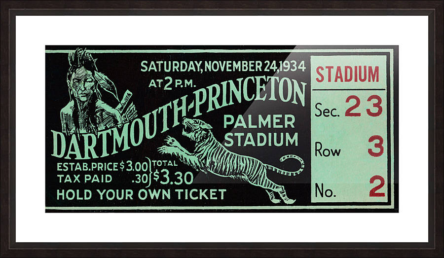 1934 Dartmouth vs. Princeton Ticket Art | Row 1  Framed Print Print