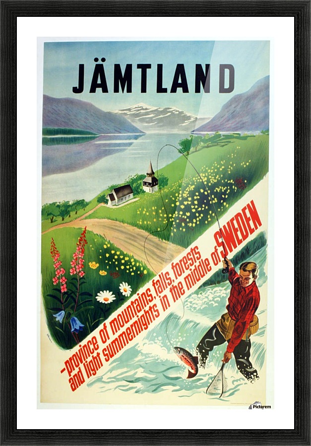 Fishing in Jamtland Sweden Original Vintage Travel Advertising Poster Picture Frame print