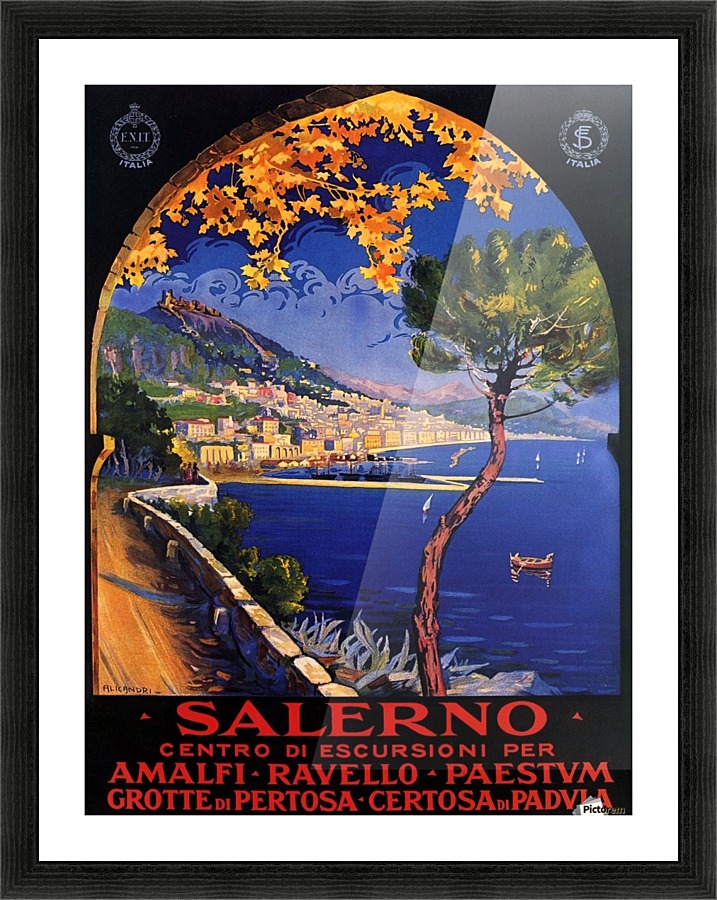 Salerno Amalfi Ravello Paestum Italian Vintage Poster  Framed Print Print