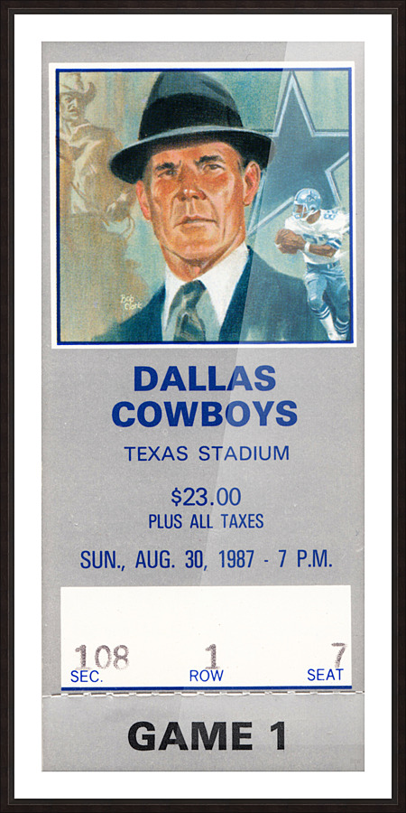 1987 Dallas Cowboys Ticket Art | Tom Landry | Row 1 Picture Frame print