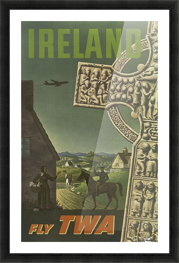 Ireland Fly TWA Vintage Travel Poster  Framed Print Print