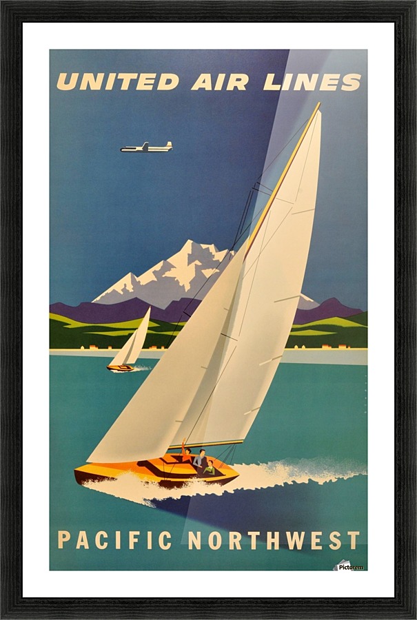 Original vintage travel advertising poster for United Airlines Pacific Northwest Picture Frame print