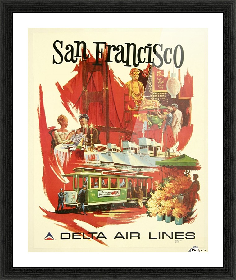 San Francisco Delta Air Lines travel poster  Framed Print Print