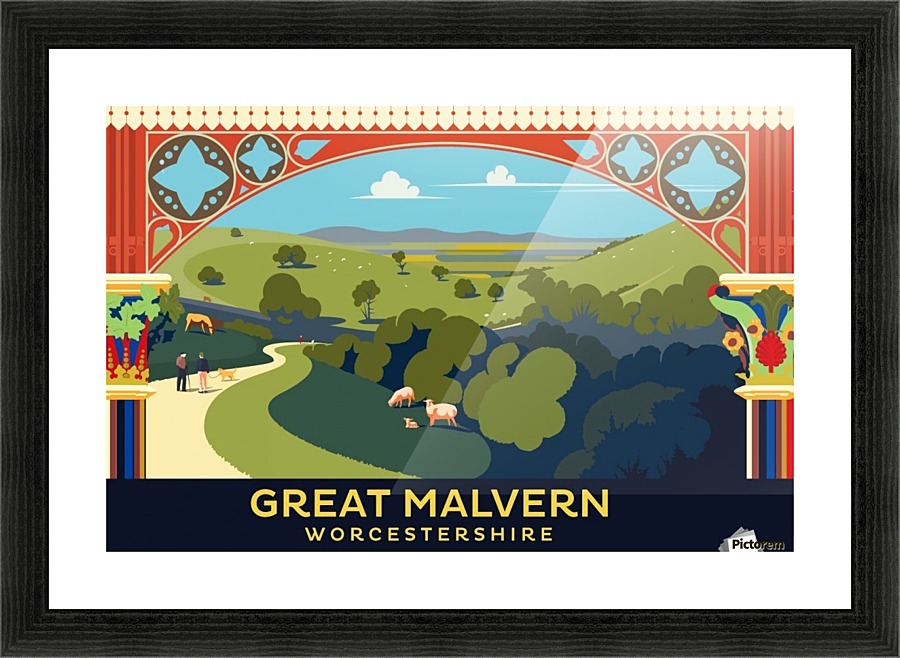 Great Malvern Worcestershire vintage travel poster style illustartion Picture Frame print