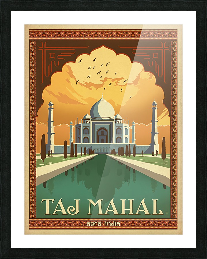 Taj Mahal vintage travel poster for Agra India Picture Frame print