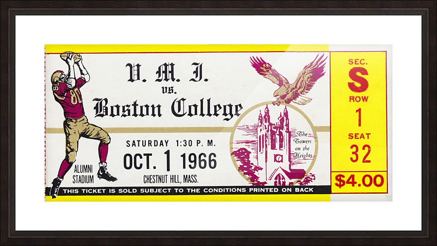 1966 VMI vs. Boston College Eagles Football Ticket Stub Art Picture Frame print