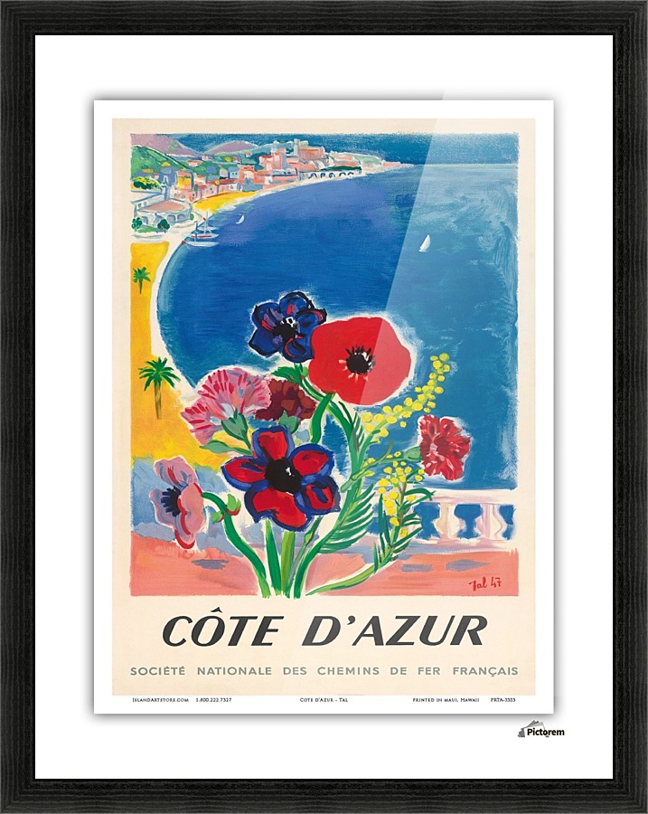 French Riviera Vintage Railway Travel Picture Frame print