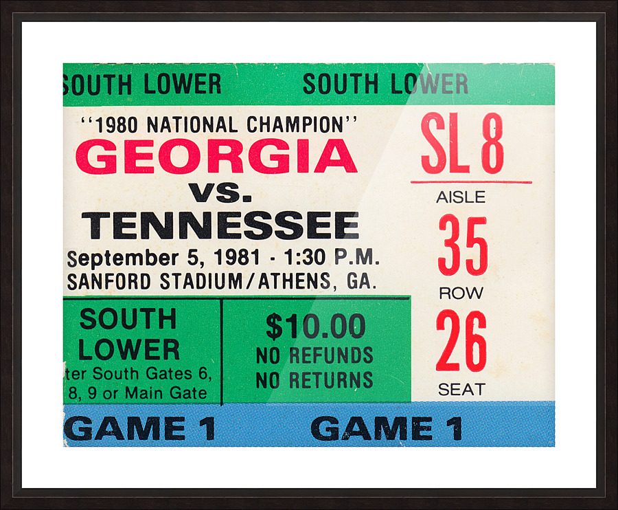 1981 Georgia vs. Tennessee Football Ticket Stub Art Picture Frame print