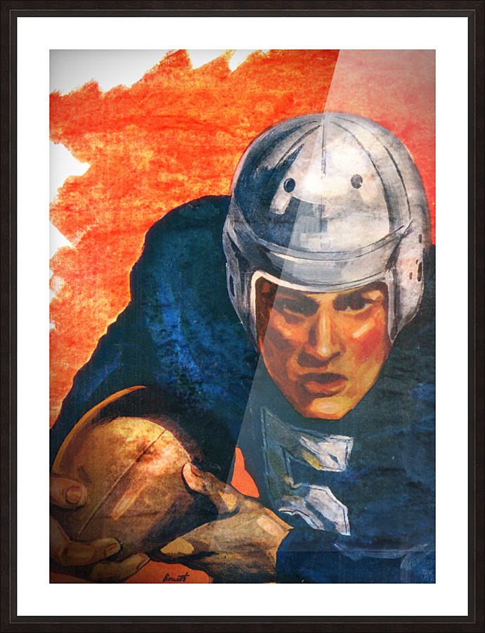 1946 Orange and Blue Vintage Football Player Art  Picture Frame print