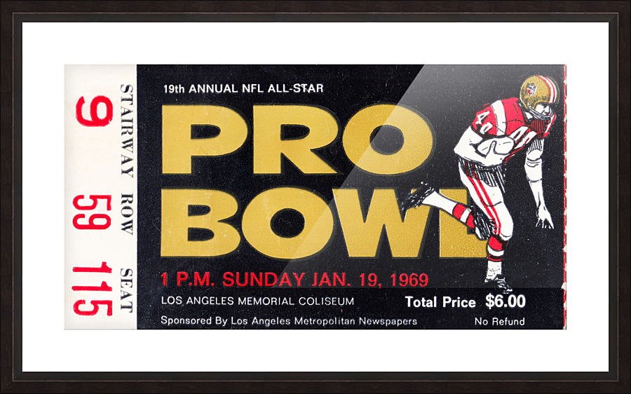 1969 Pro Bowl Football Ticket Stub Art Picture Frame print