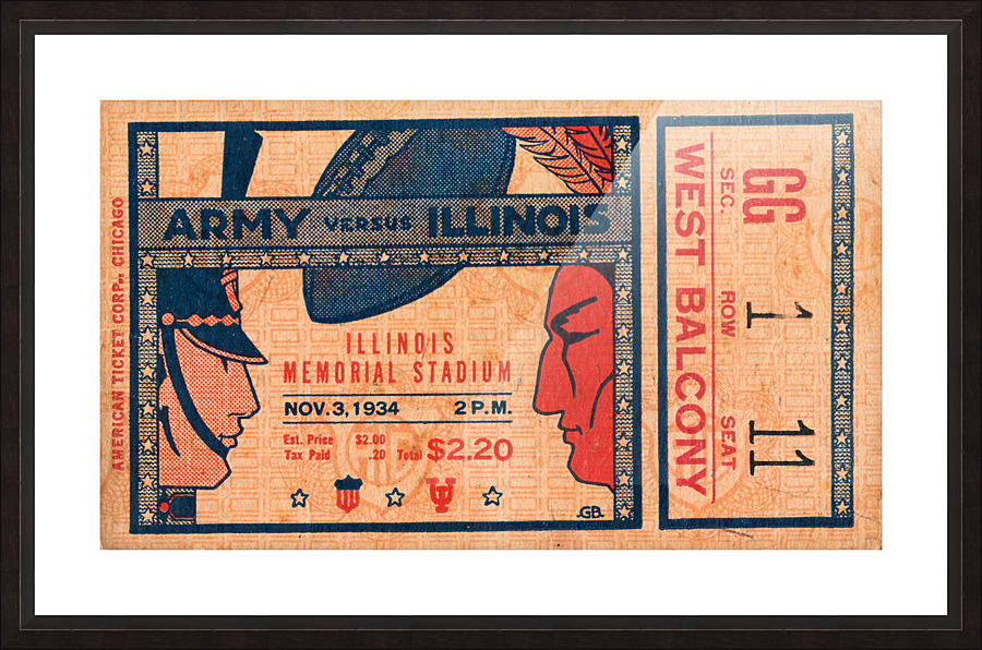 1934 Army vs. Illinois Football Ticket Stub Picture Frame print