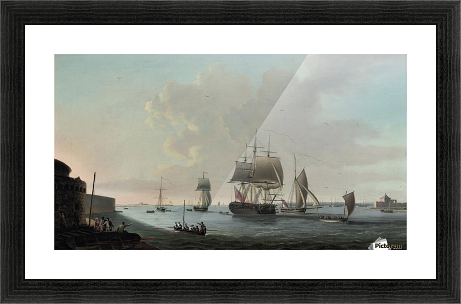 An English frigate running into Portsmouth harbour Picture Frame print