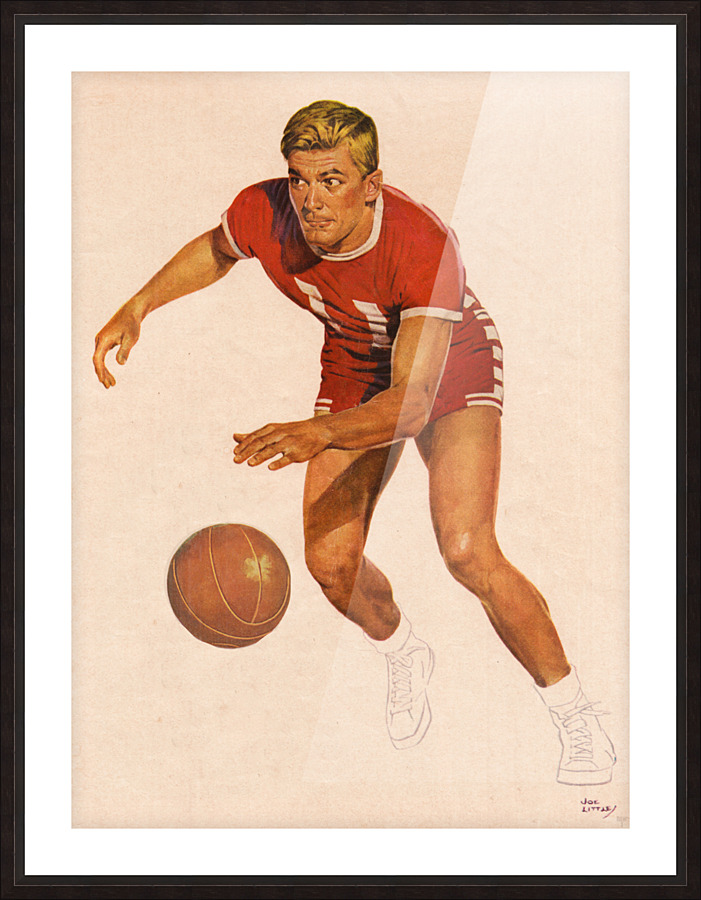 1960 Vintage Basketball Player Art  Framed Print Print