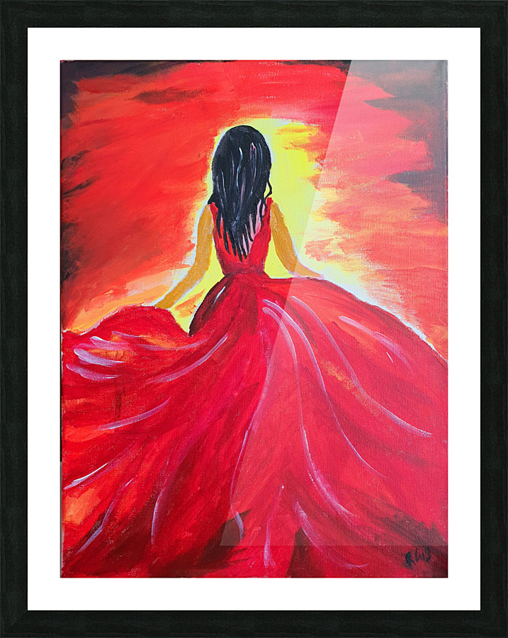 sunset  lady in red dress Picture Frame print