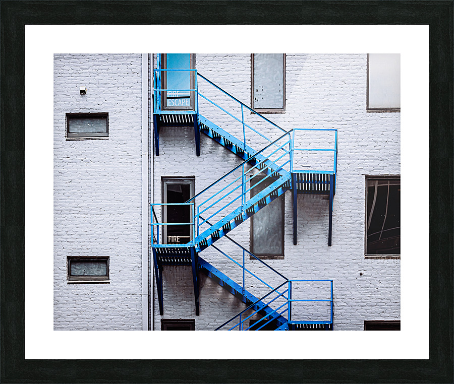 Blue Fire Escape Stairs Picture Frame print