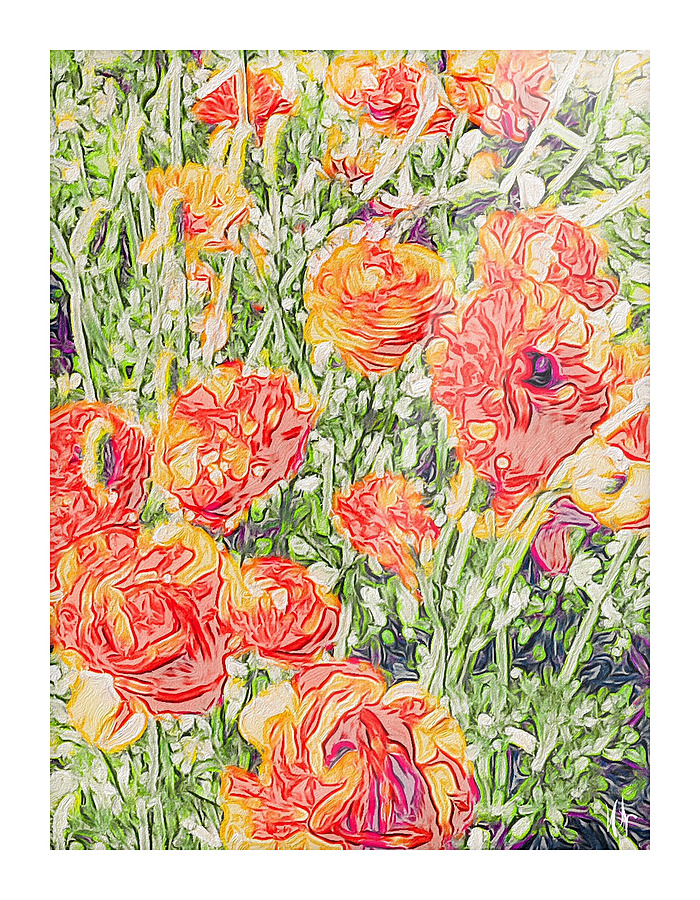 Orange Floral Picture Frame print