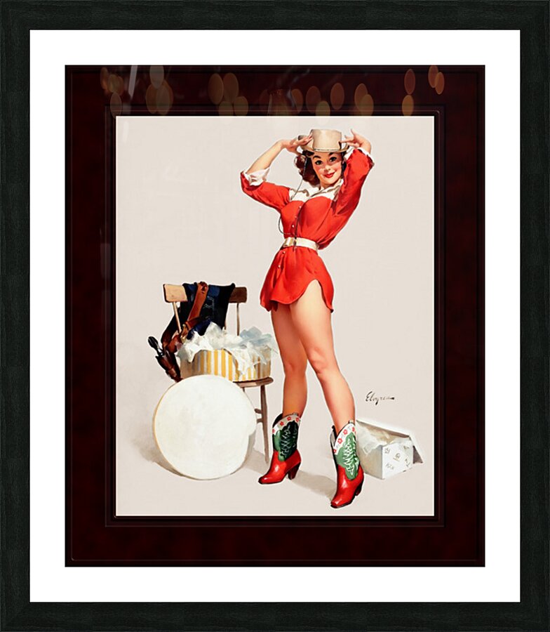 Playful Cowgirl by Gil Elvgren Vintage Xzendor7 Old Masters Reproductions Picture Frame print