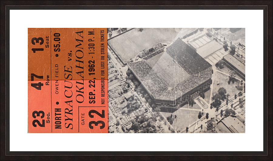 1962 Syracuse vs. Oklahoma Football Ticket Art Picture Frame print
