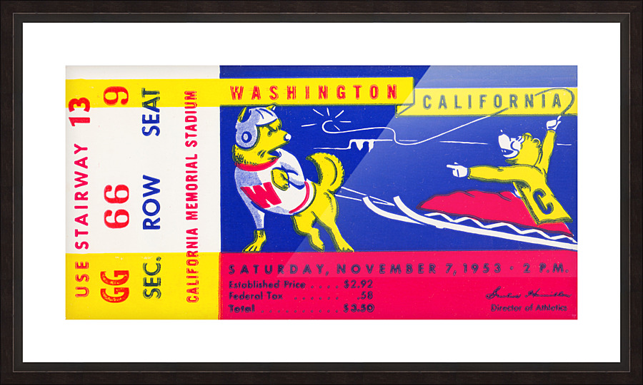 1953 Cal Bears vs. Washington Huskies Football Ticket Art Picture Frame print