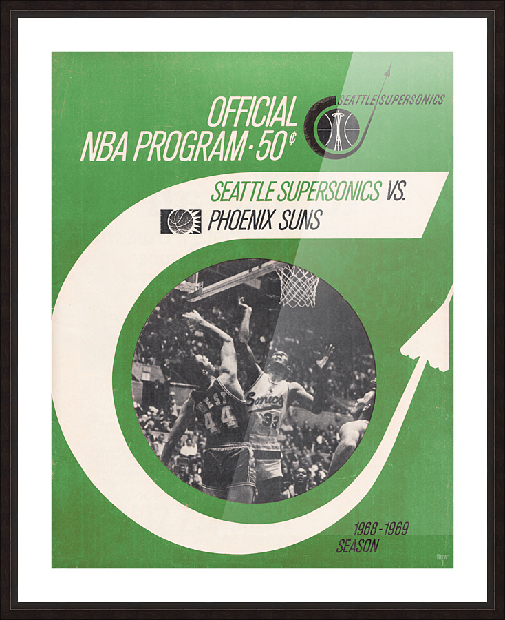 1968 Vintage Seattle Supersonics Program Remix Art Picture Frame print